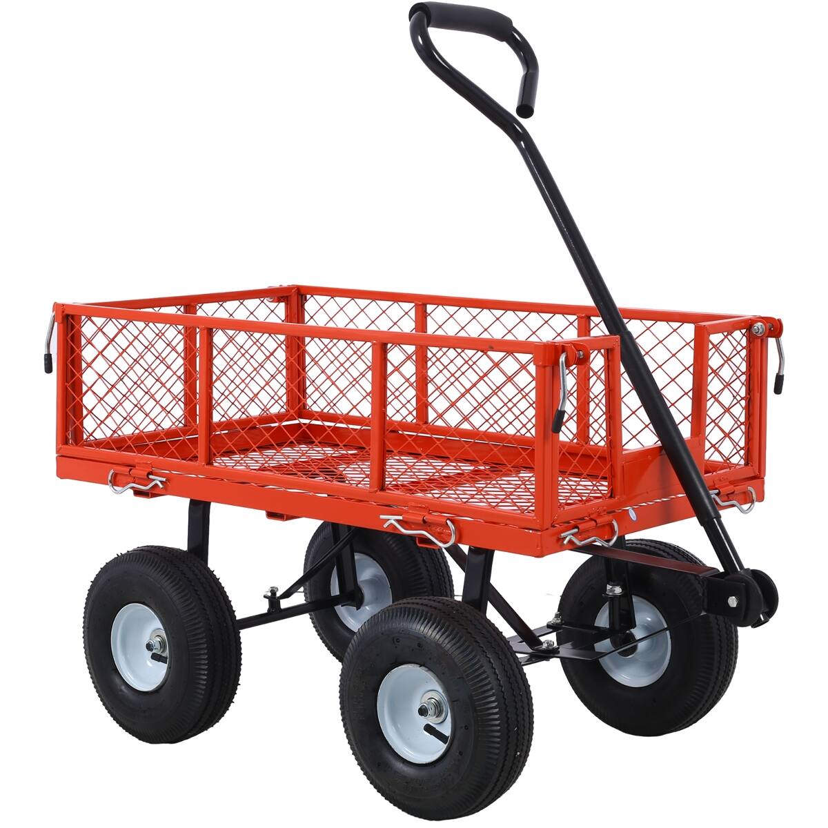 Left. Loheer - Loheer Steel Garden Cart with Removable Sides, Red, 550 lb Capacity.
