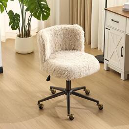 Winado - Plush Upholstery Vanity Desk Chair with Curved Back & 90-102° Tilt & Adjustable Height, Cute 360° Swivel Rolling Chair - Off-white