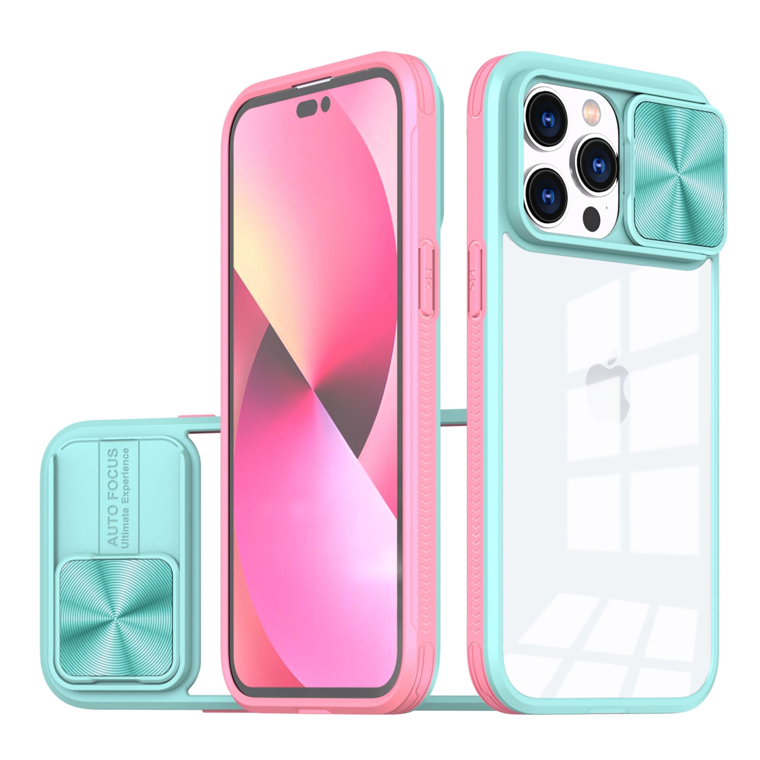 Kitcheniva - Sliding Lens Clear Hybrid Case With Tempered Glass For iPhone 13/14 - Pink/Blue price history on PriceWatchPro