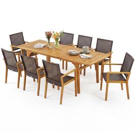 Costway - 9 PCS Expandable Patio Dining Set with 1.97" Umbrella Hole & 8 Armchairs for Garden - Mix Brown & Natural