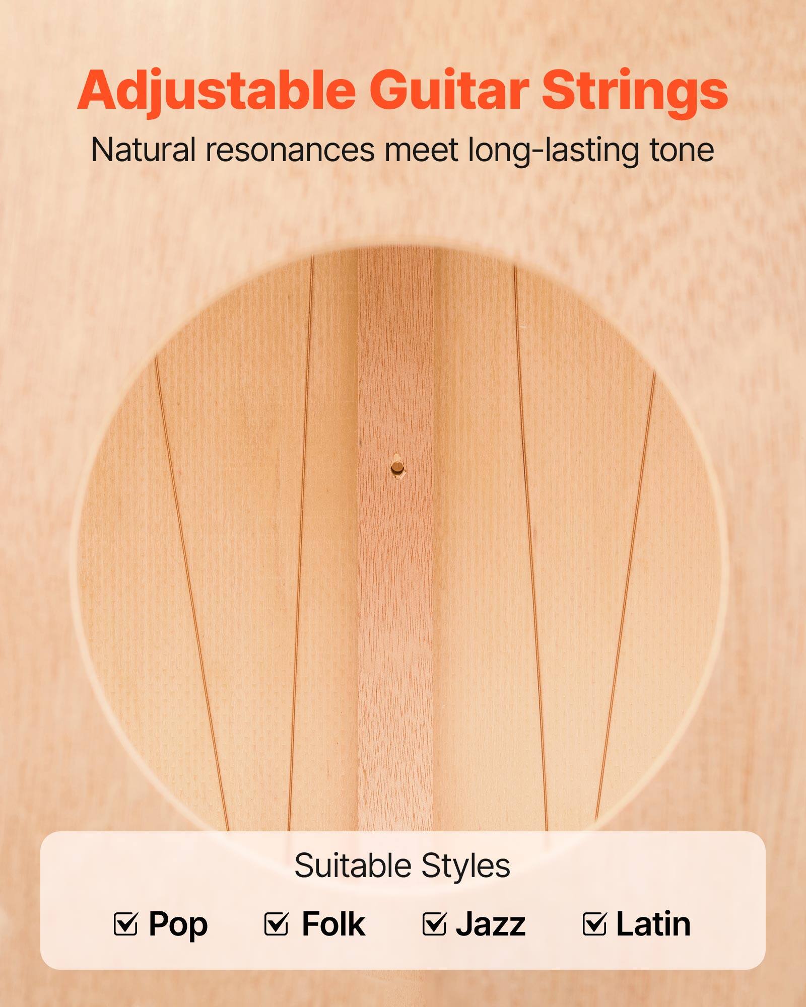 Adjustable Guitar Strings  
Natural resonances meet long-lasting tone  

Suitable Styles  
Pop  
Folk  
Jazz  
Latin