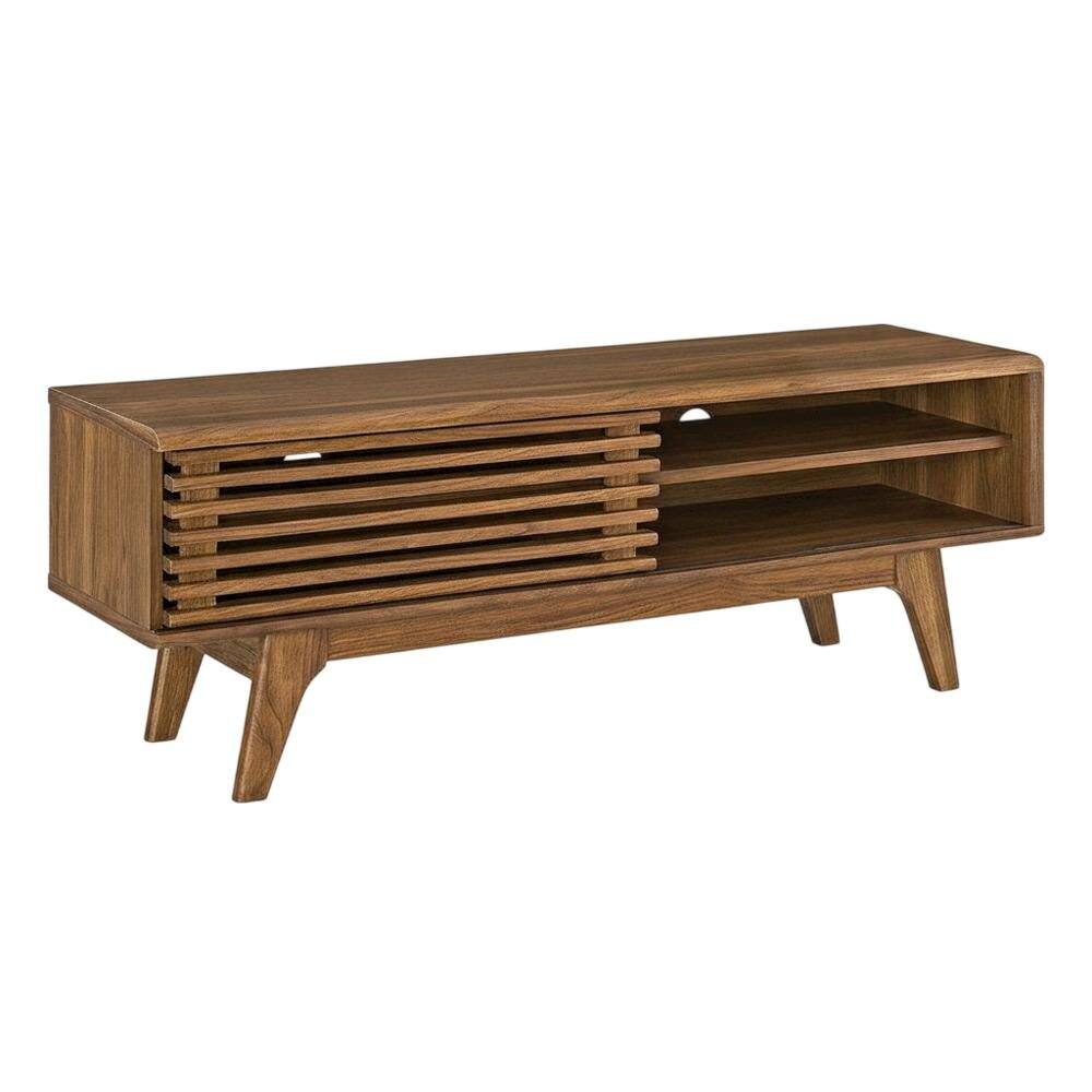 Back. FurniFact - Wooden brown TV stand with 48-inch width and sleek design - Brown.