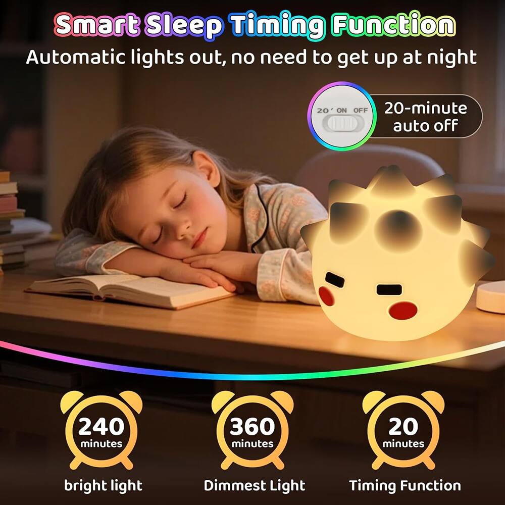 Smart Sleep Timing Function  
Automatic lights out, no need to get up at night  

20-minute auto off  

240 minutes  
bright light  

360 minutes  
Dimmest Light  

20 minutes  
Timing Function