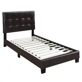 Manhattan Lane - Twin Leatherette Bed with Checkered Tufted Headboard - Brown