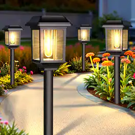 Dazzed Corner - 8-Pack Waterproof Solar Pathway Lights, Metal Glass Outdoor Garden Decor - Black