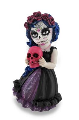 Veronese Design - Cosplay Kids Mini Day of Dead Girl Holding Skull Resin Figure Statue - Multicolored