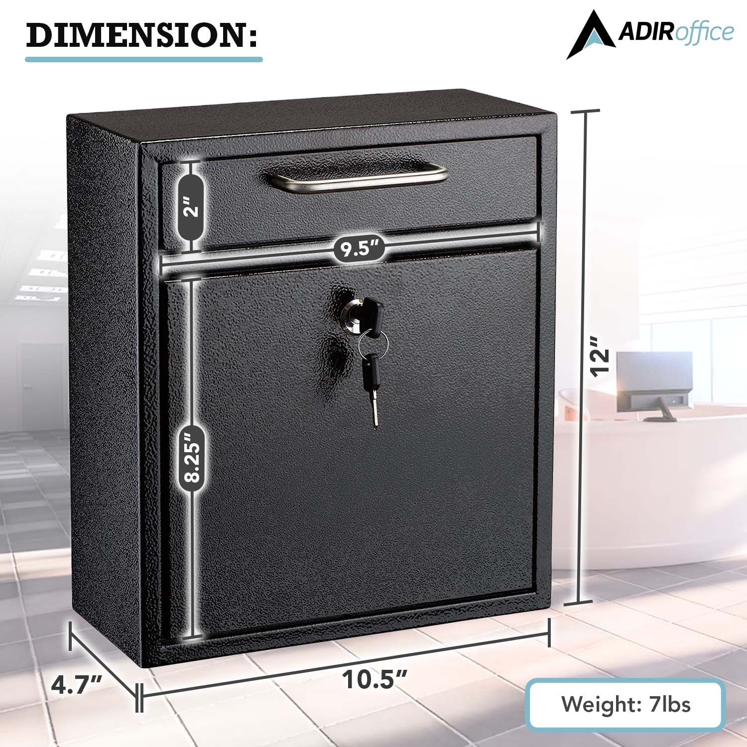 AdirOffice Drop Box Medium Steel Wall Mounted Drop Box Mailbox