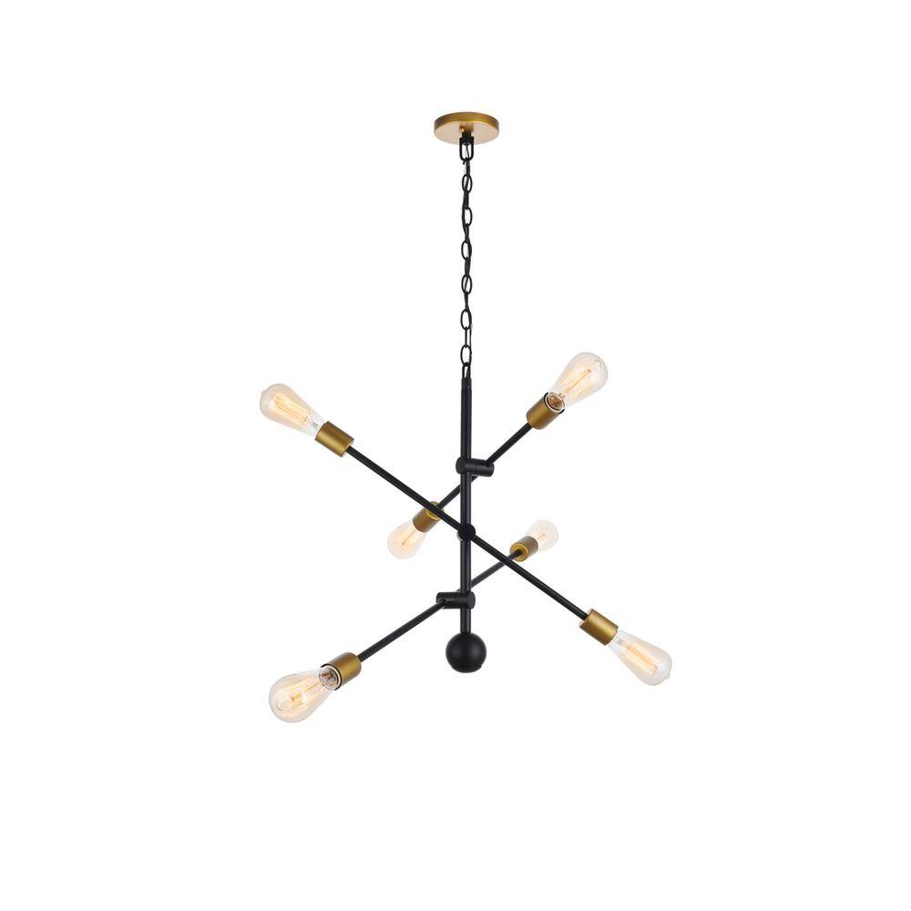 Alt View 5. Living District - Axel 6 Lights Black Pendant - Black And Brass.