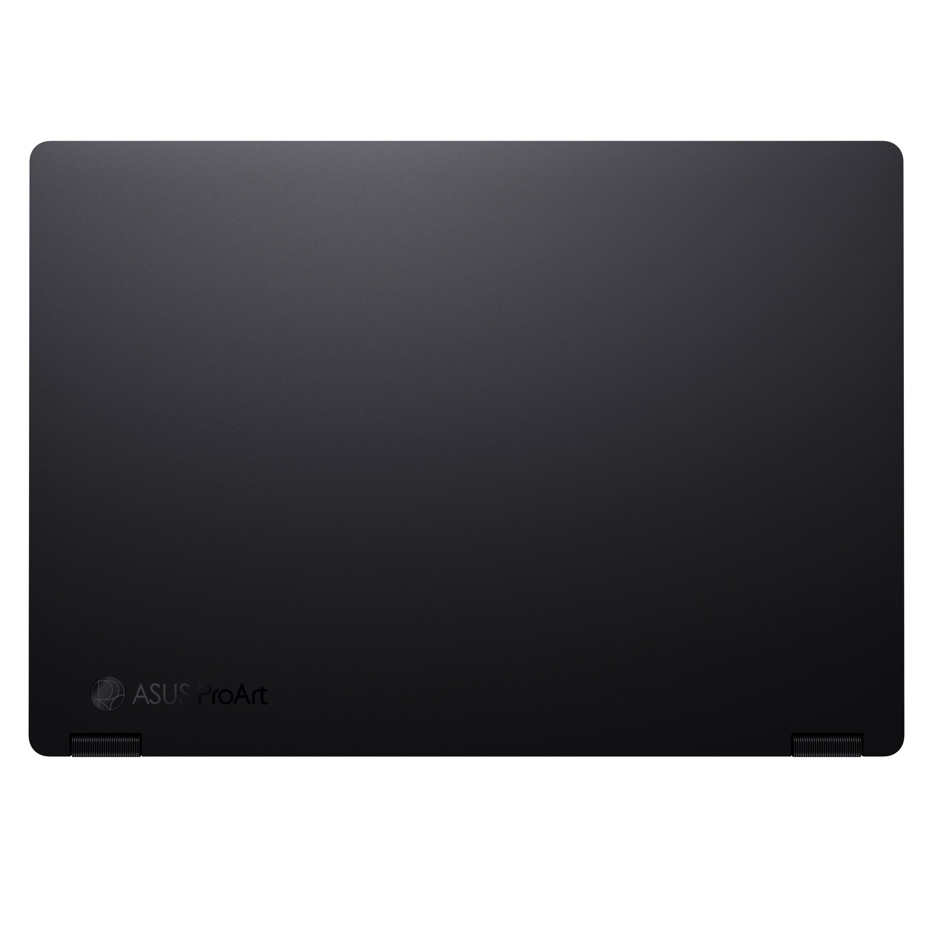 The image features a black laptop with the ASUS ProArt logo on the bottom left corner. The laptop is displayed in a close-up view, showcasing its sleek design and minimalist appearance.