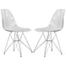 LeisureMod - Cresco 2-Pieces Acrylic Dining Chair with Curved Back and Chrome Eiffel Legs - Clear