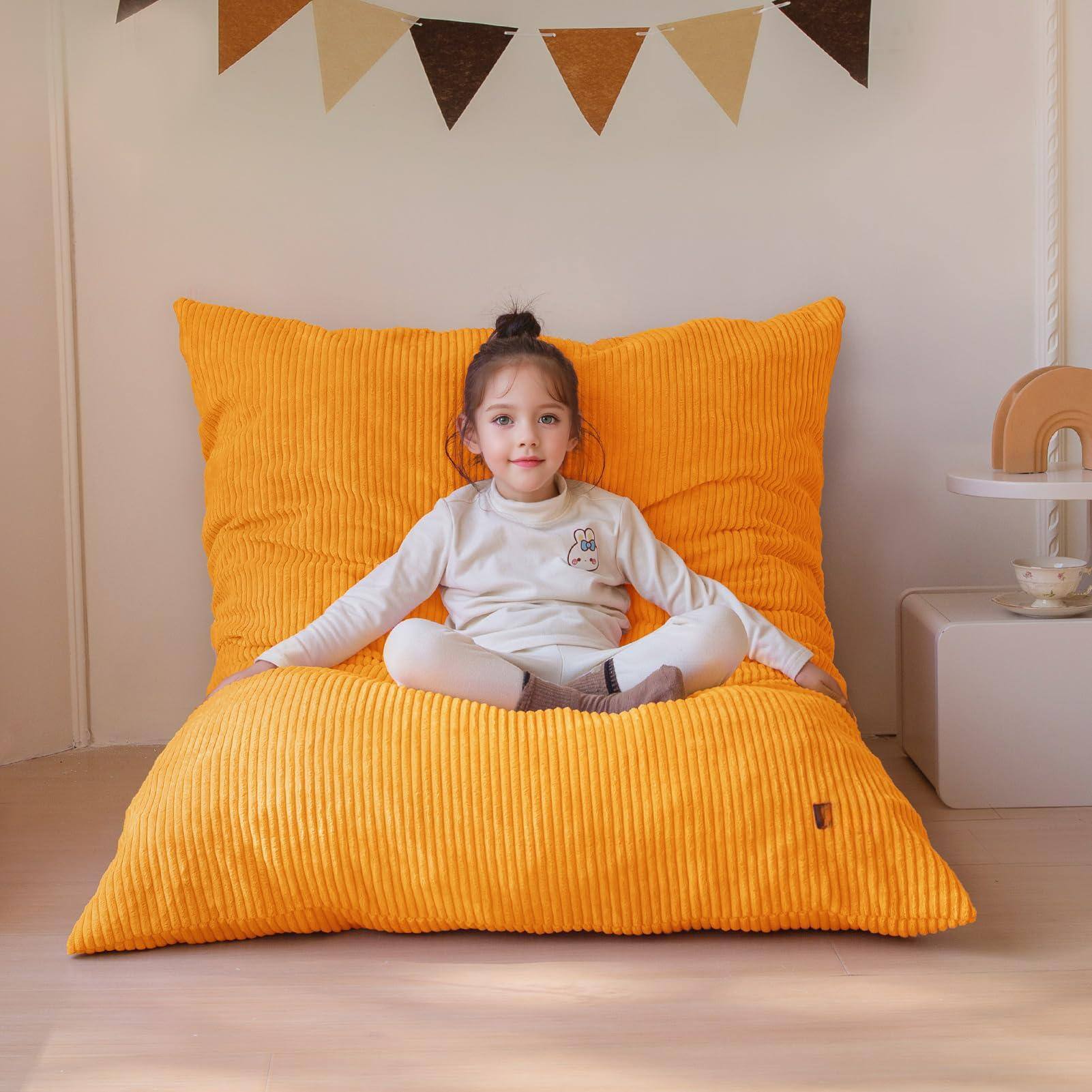 PO3TICJUNKI3- 3 In 1 Bean Bag Chair Bed Convertible Folds From To Lounger Floor Sofa For Gaming Reading Mattress With Hig- Orange