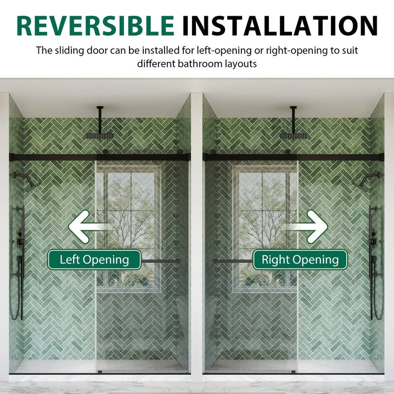REVERSIBLE INSTALLATION  
The sliding door can be installed for left-opening or right-opening to suit different bathroom layouts  

Left Opening  
Right Opening