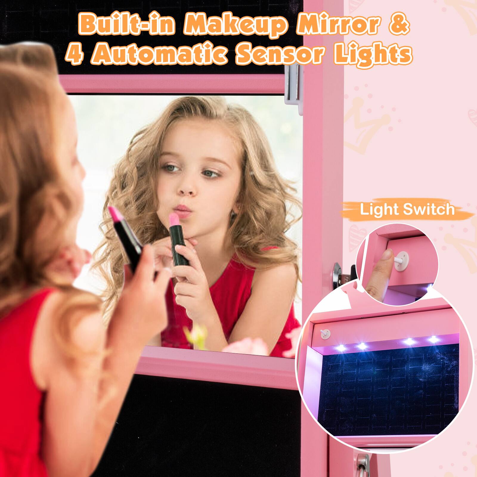 Built-in Makeup Mirror & 4 Automatic Sensor Lights

Light Switch