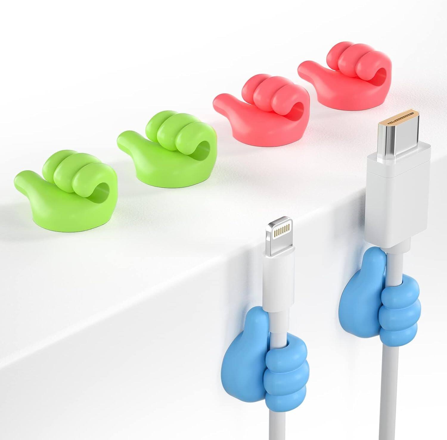 THIRSTY TURTLE - Silicone Cable Clips (12‑Pack) w/ Thumb Hooks, Wall & Desk, Multicolor