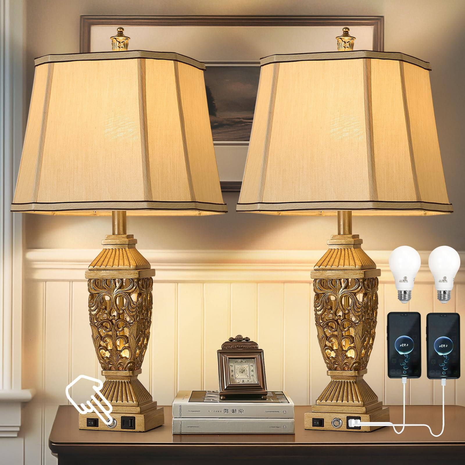 Dazzling Pops Touch Control Traditional Table Lamp With Dual Usb Ports ...