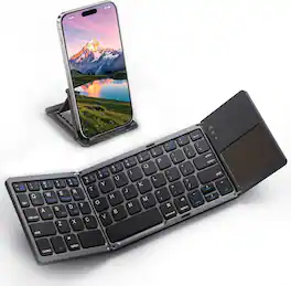 Core Tech - Foldable Bluetooth Keyboard with Touchpad, 3-Device Pairing and Phone Stand - Dark Gray