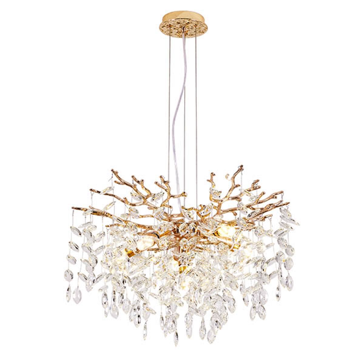 Alt View 5. Loheer - Loheer Modern Gold Tree Branch Crystal Chandelier, 23.6 Inch Six Light Pendant for Dining Room.