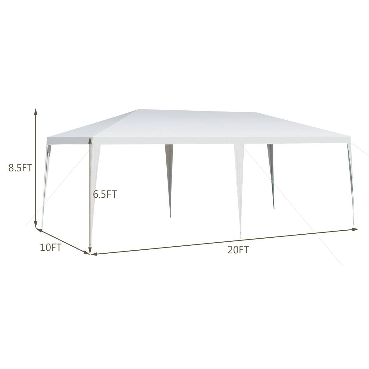 The dimensions of the table are:

- Length: 20 feet
- Width: 10 feet
- Height: 8.5 feet
- Diagonal: 6.5 feet