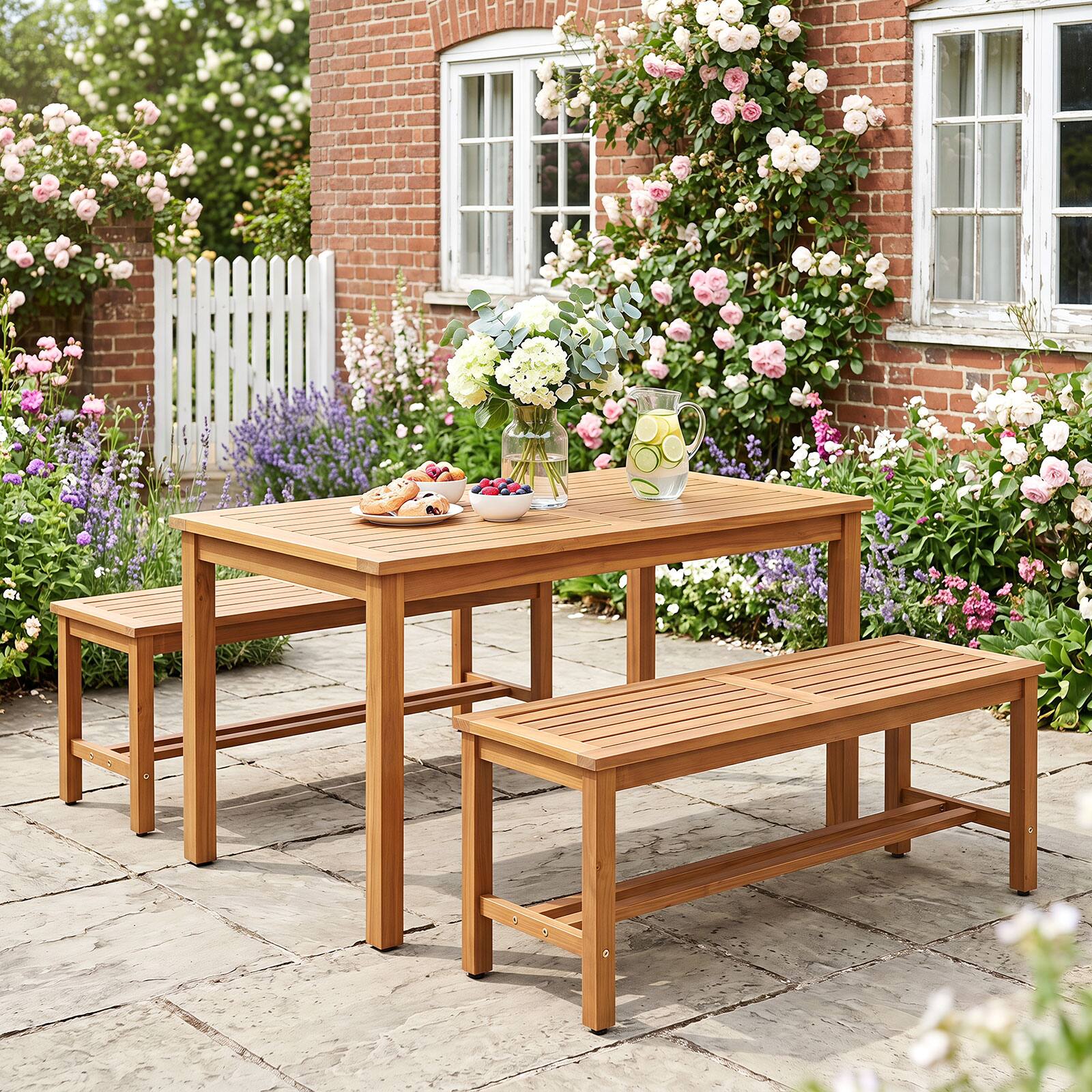 Alt View 5. Costway - Costway Acacia Wood Patio Bench for 2, Backless Outdoor Garden Bench with Slatted Seat - Natural.