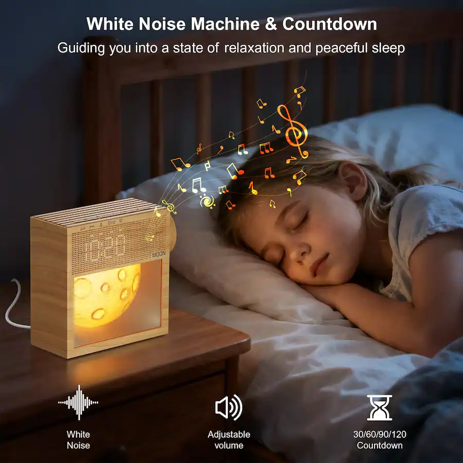 Dazzed Corner Sunrise Alarm Clock with White Noise, Dual Alarms Wood ...