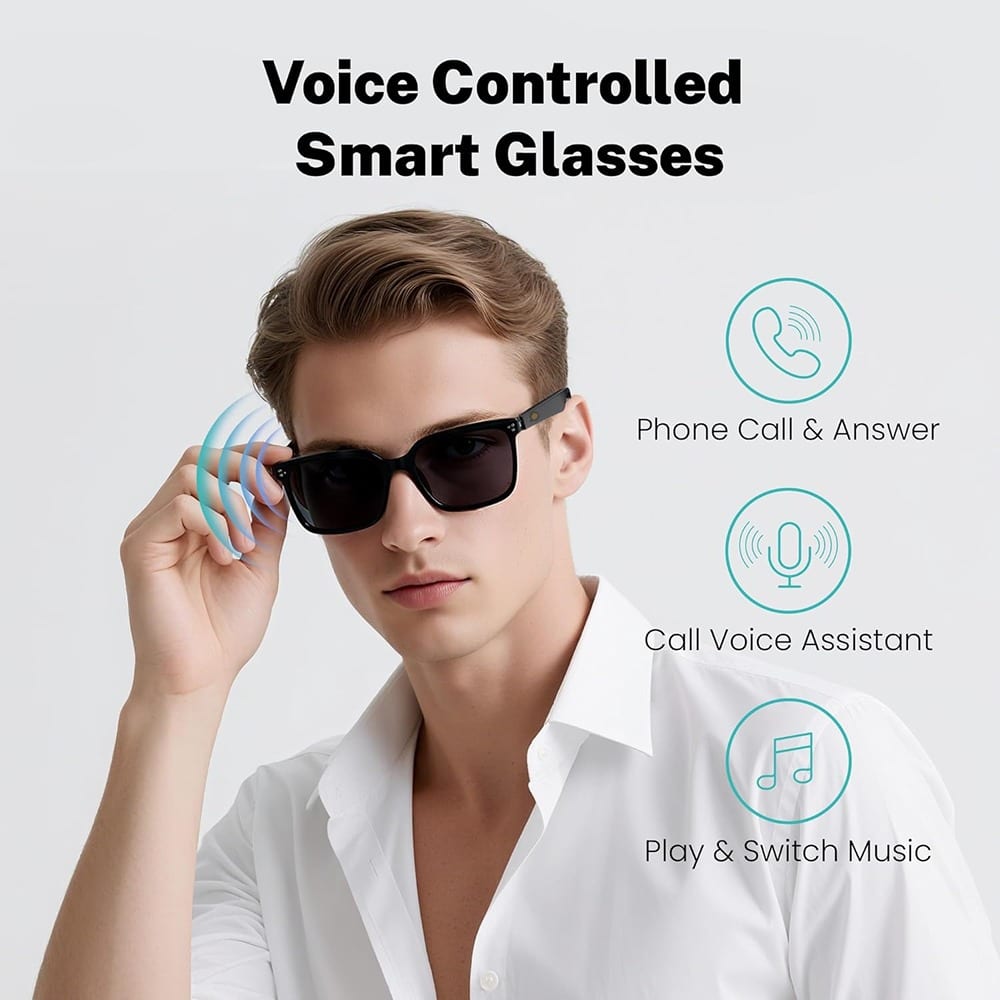 ACJPR - Smart Bluetooth Glasses – Open-Ear Audio, Blue Light, Frame - Black
