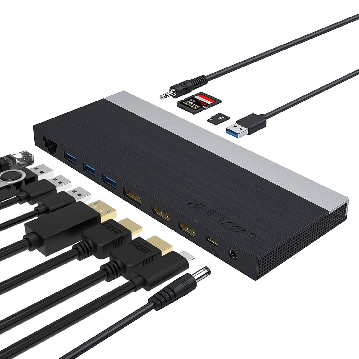 Angle. WAVLINK - WAVLINK 13-in-1 USB C Triple Display Docking Station, Support 100W Charging for PC, Max 4K@60Hz with DisplayPort, HDMI, - Black.