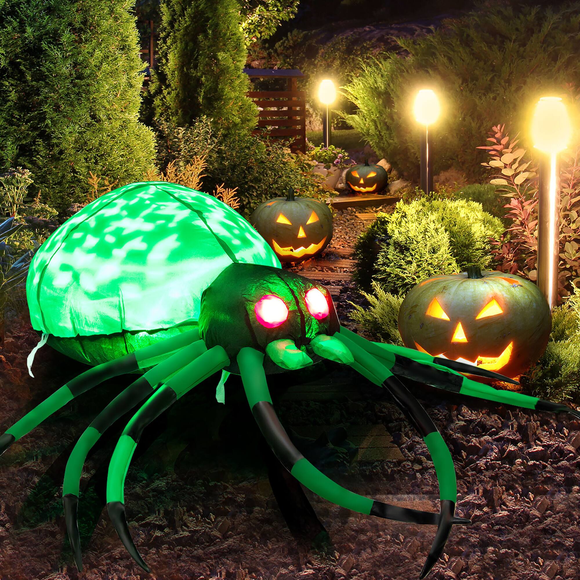 Alt View 12. Costway - 5 FT Long Halloween Inflatable Spider with White Net Yard Decor w/Rotating Light - Green.