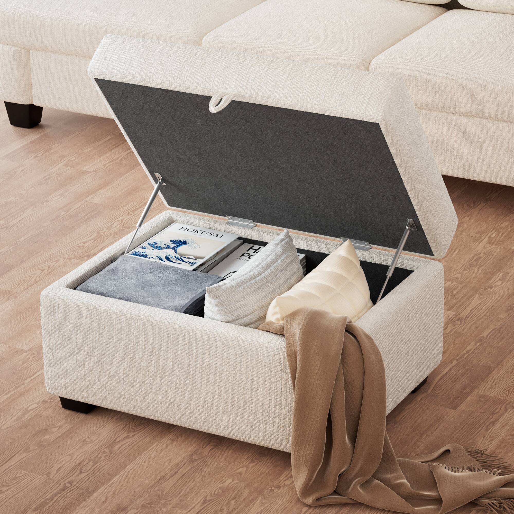 Alt View 4. KERDOM - 85'' Wide 3 Seat Sofa Couch Velvet with with Chaise Longue, Deep Seats, Upholstered Convertible Sofa, 900lbs Capacity - Beige - Ottoman Only.