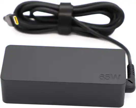 Front. Lenovo - 65W USB-C Laptop Charger AC Power Adapter for Select ThinkPad, ThinkBook and Yoga Models - Black.