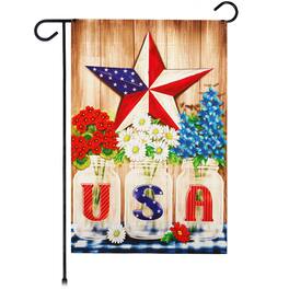 G128 - USA Star Flowers Garden Flag 12x18 in Double-Sided Independence Day Yard Decoration - Red, White, Blue