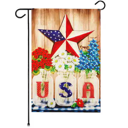 Front. G128 - USA Star Flowers Garden Flag 12x18 in Double-Sided Independence Day Yard Decoration. - Red, White, Blue.