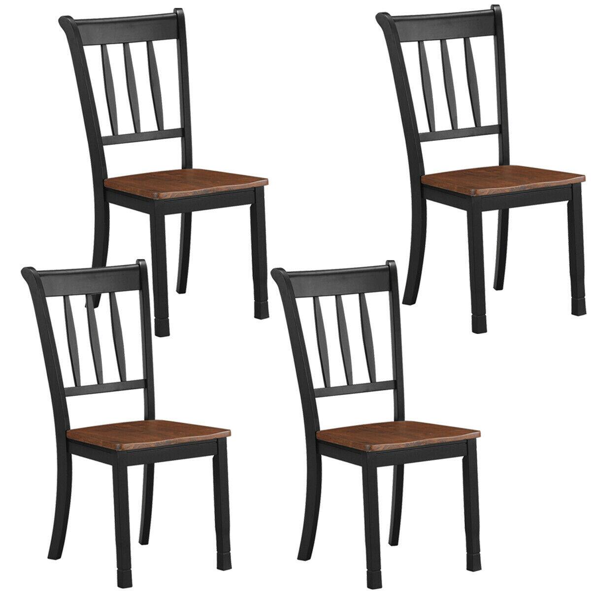 Gymax - 4PCS Wooden Dining Side Chair High Back Armless Home Furniture - Black