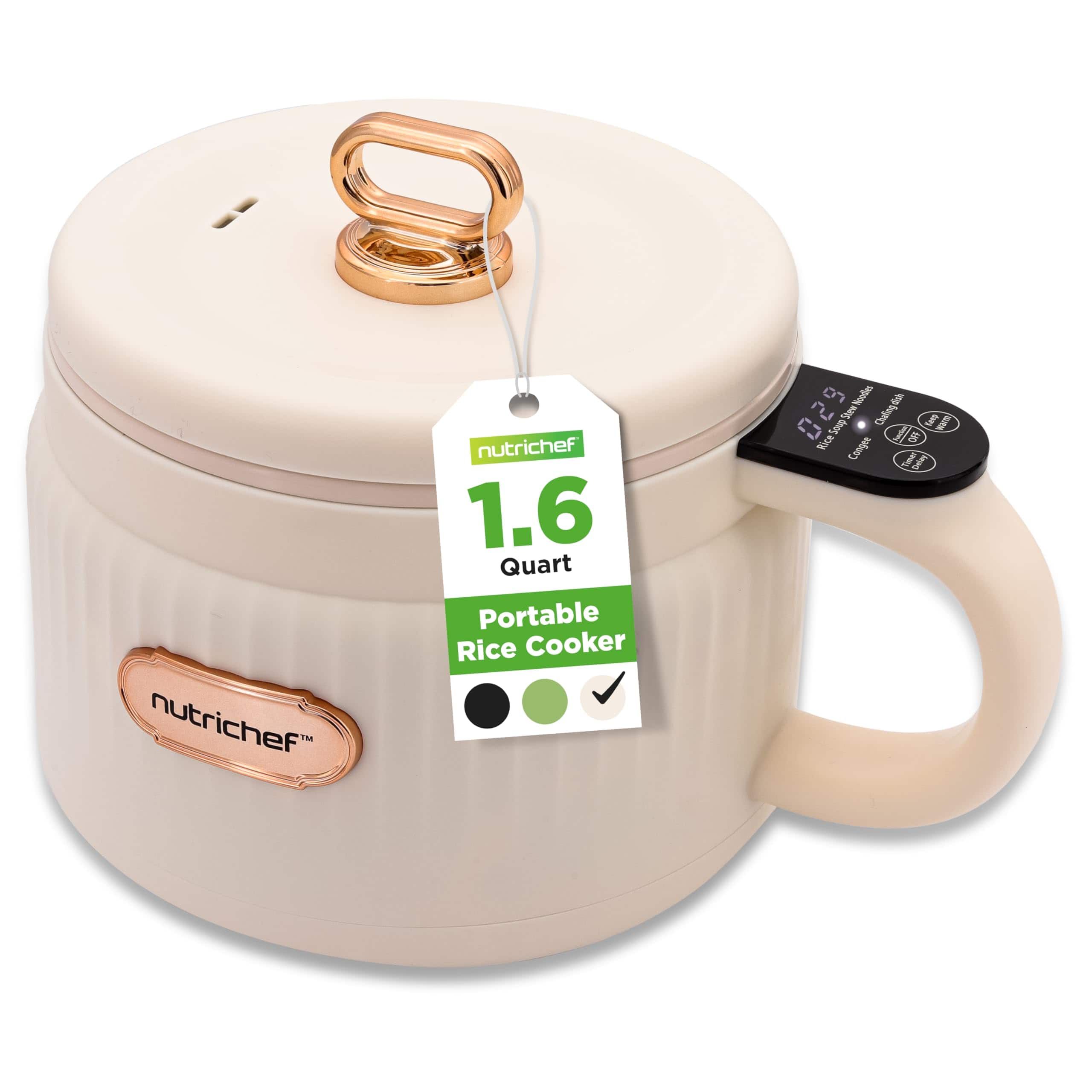 NutriChef - 1.6 QT Portable Electric Rice Cooker & Lunch Maker, Multi-Function with Non-Stick Ceramic Coating (NC12BWHITE) - White