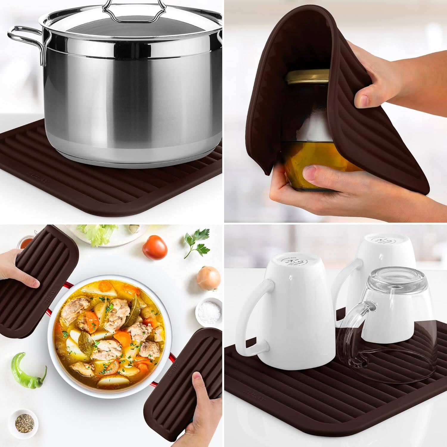 Alt View 1. Zulay Kitchen - Zulay Kitchen 2-Pack 9"x12" Silicone Trivets for Hot Pots & Pans - Dark Mahogany.