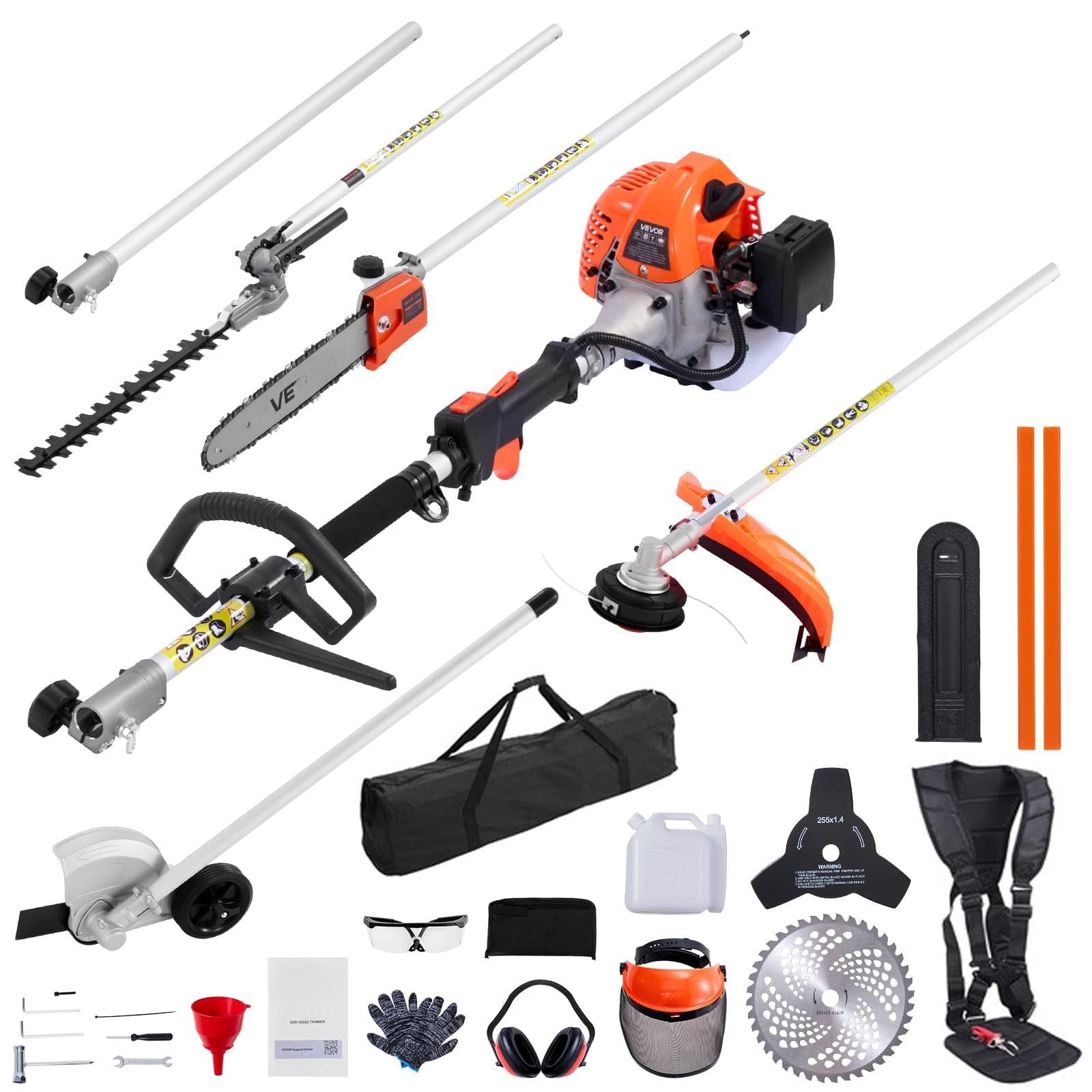 JETRANSPORT - 5-in-1 26cc 2 Cycle Gas Dual Sided Hedge Trimmer Weed Eater String Edger Pole Chainsaw Pruner With Epa Ce And - 26cc 7-in-1 Gas Hedge Trimmer, Weed Eater, St