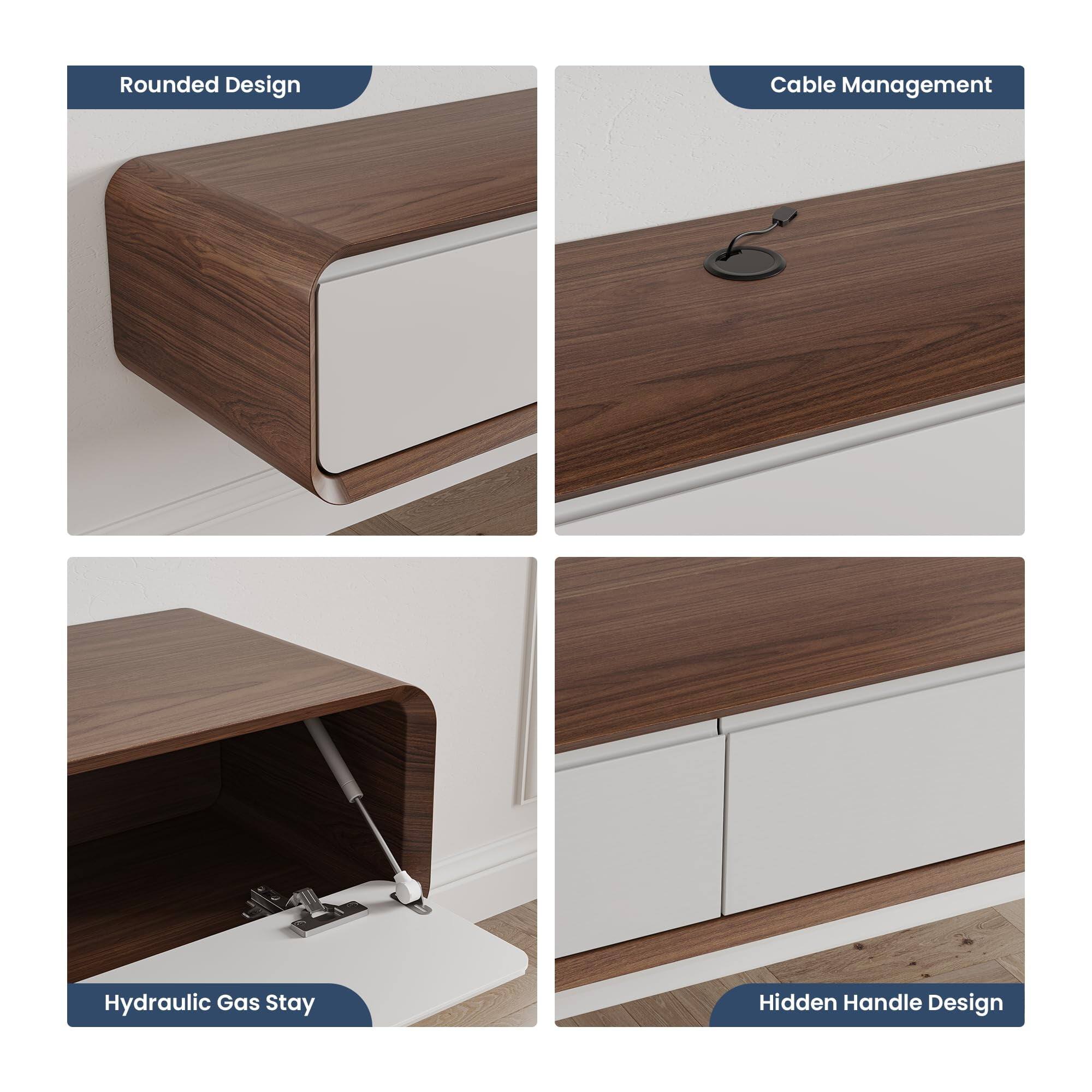 - Rounded Design
- Cable Management
- Hydraulic Gas Stay
- Hidden Handle Design