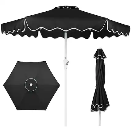 Front. Best Choice Products - Best Choice Products 7.5ft Patio Market Umbrella with Wavy Trim, Fade-Resistant, Crank & Tilt, Wind Vent - Black - Black.