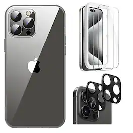 SaharaCase - Hybrid-Flex Hard Shell Case, Tempered Glass Screen, Camera Protector for iPhone 15 Pro Max - Clear