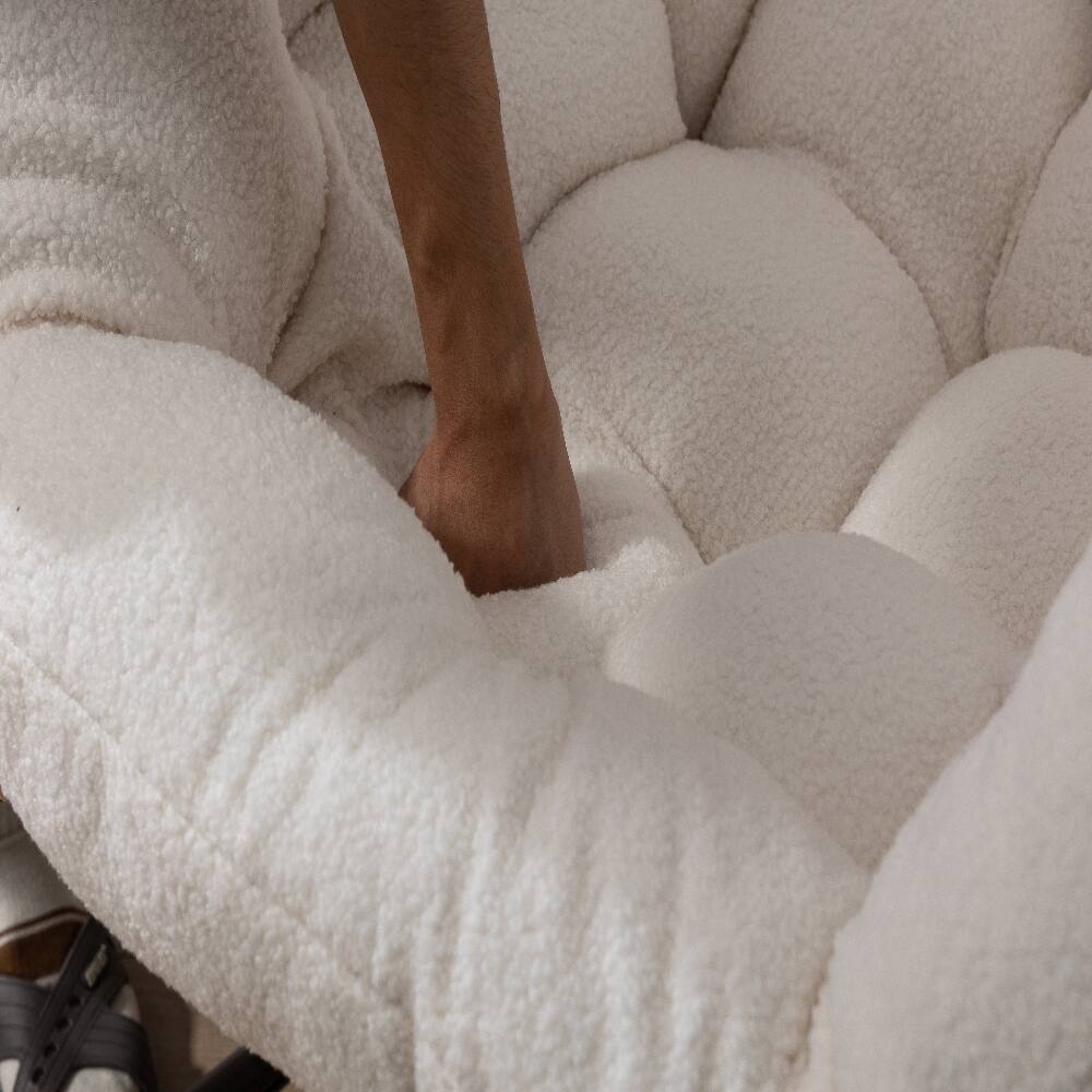 Back. Loheer - Loheer Outdoor Rocking Chair Oversized Egg Chair Rattan Patio Rocker with Padded Cushion White - White.
