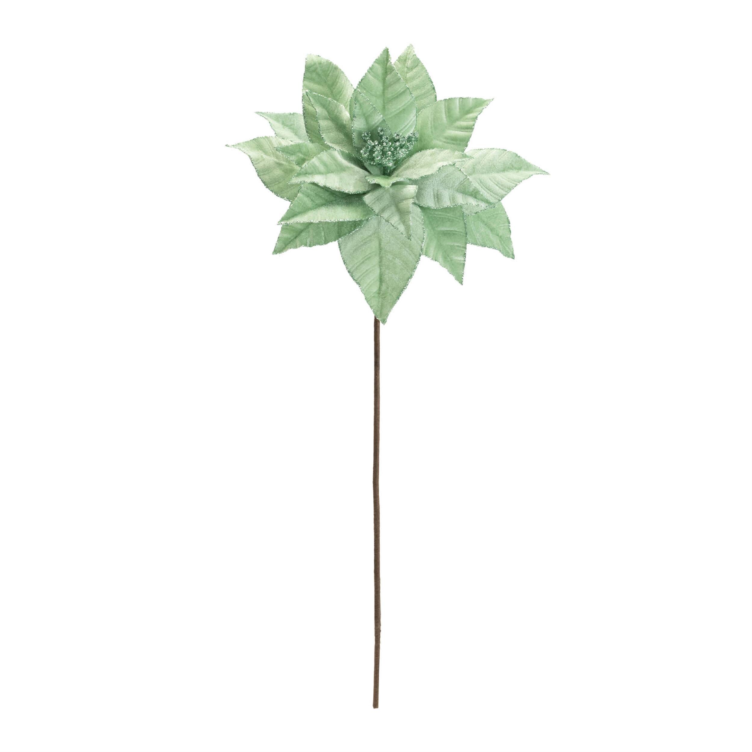 Angle. BreeBe - Glittered Poinsettia Flower Stem (Set of 6) - Green.