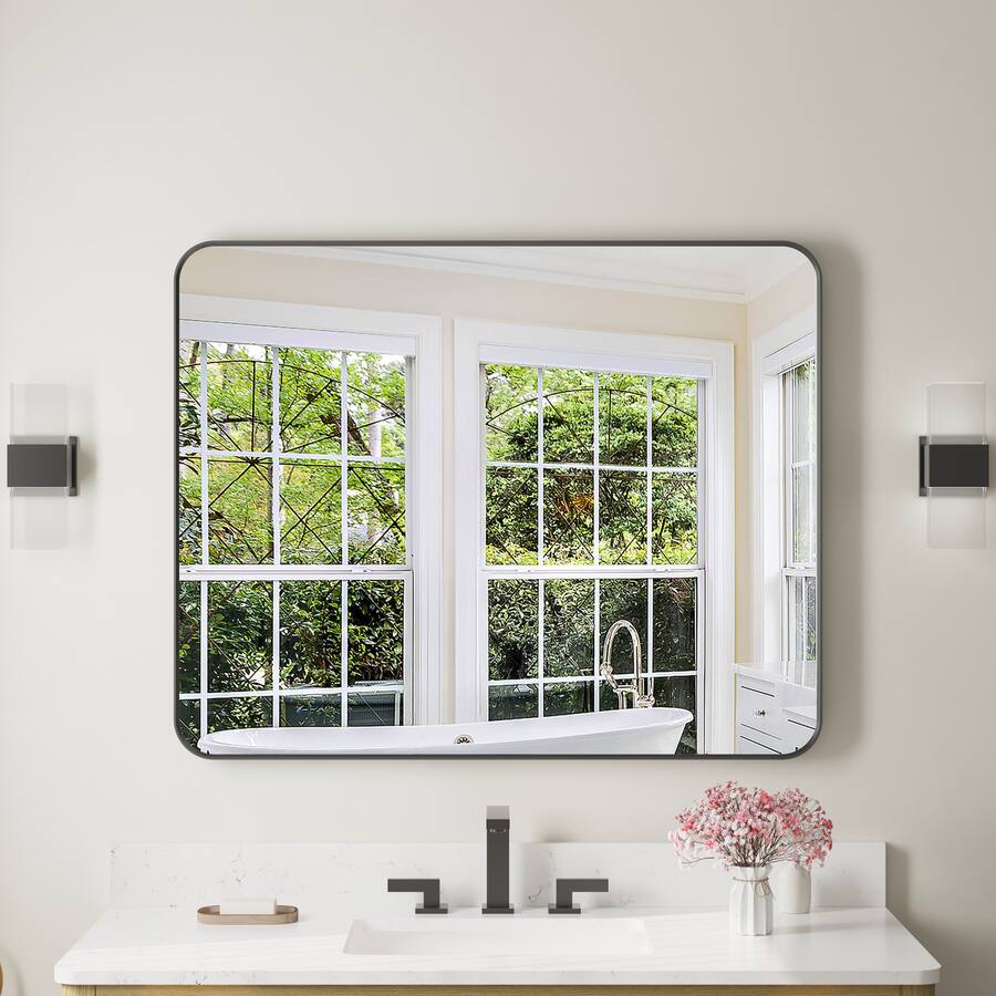 WELLFOR 40 in. W. x 32 in. H Rectangular Aluminum Framed Wall Mounted ...