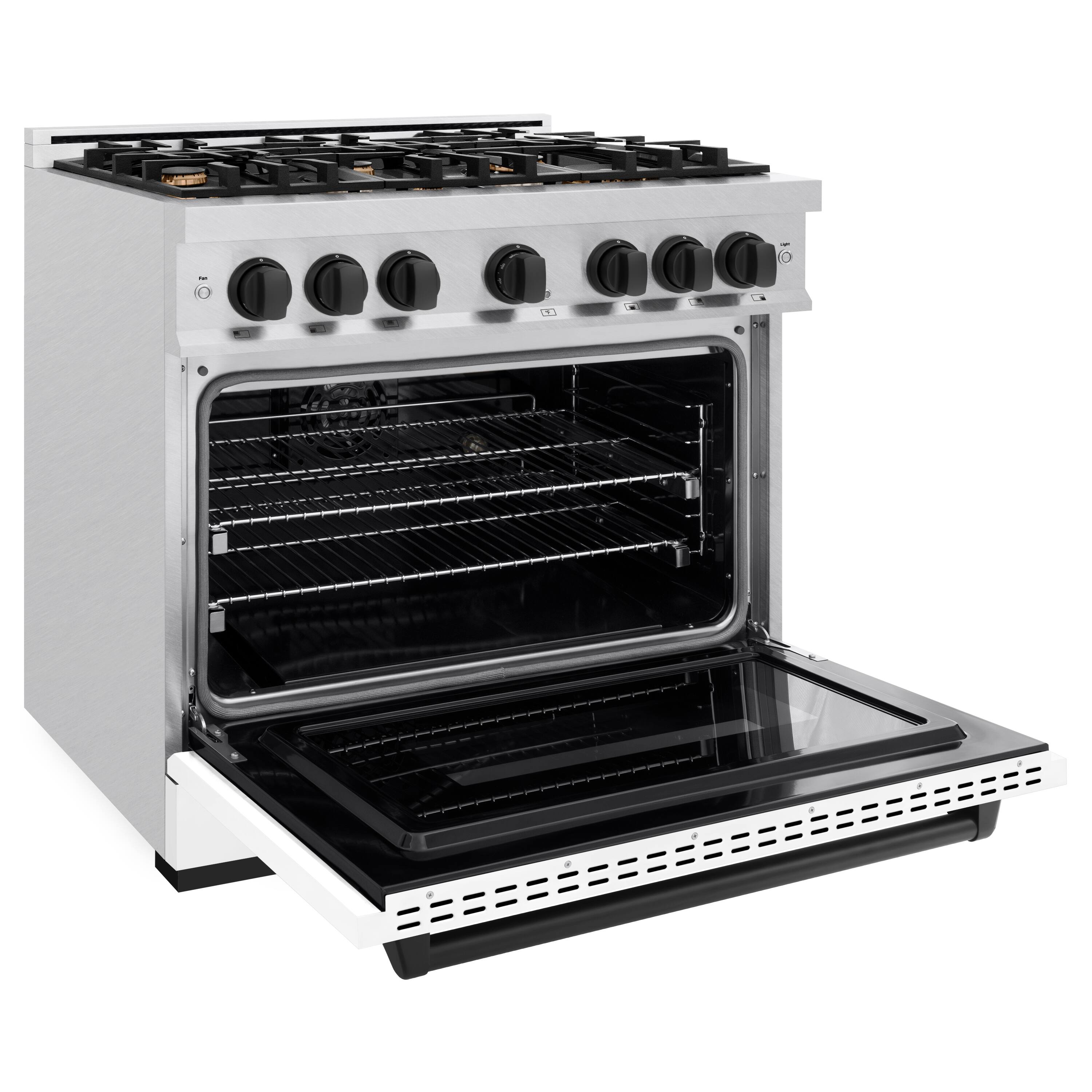 Left. ZLINE - ZLINE Autograph 36 in. Classic Dual Fuel Range with White and Black Accents (CDRSZ-WM-36-MB) - White.