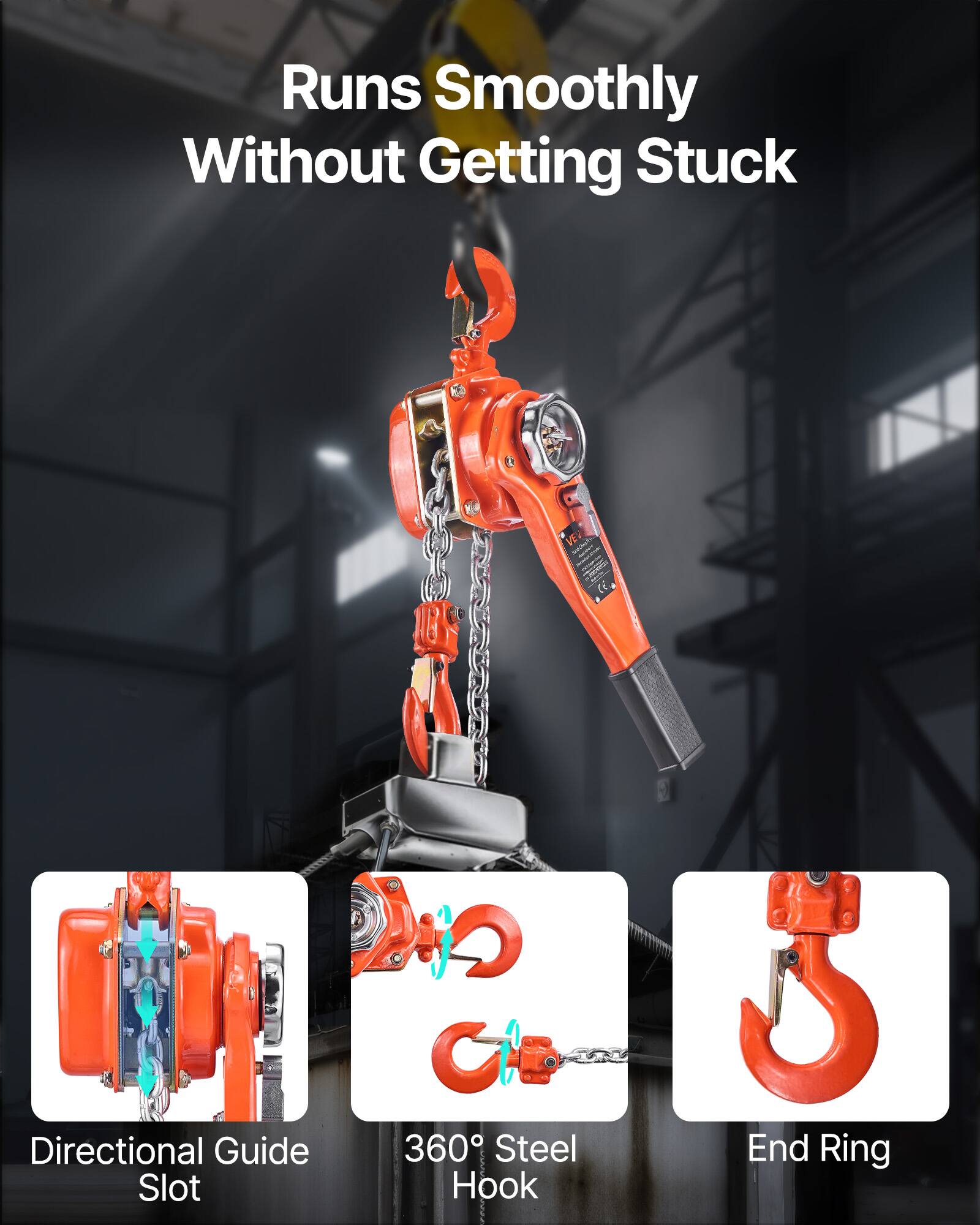 Runs Smoothly Without Getting Stuck

- CIB Directional Guide
- 360° Steel Slot Hook
- 5 End Ring