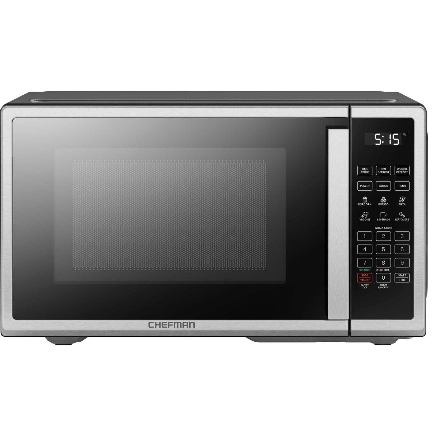 Chefman - Countertop Microwave Oven 0.9 Cu. Ft., 900W, 3 Presets, & 10 Power Levels – - Stainless Steel