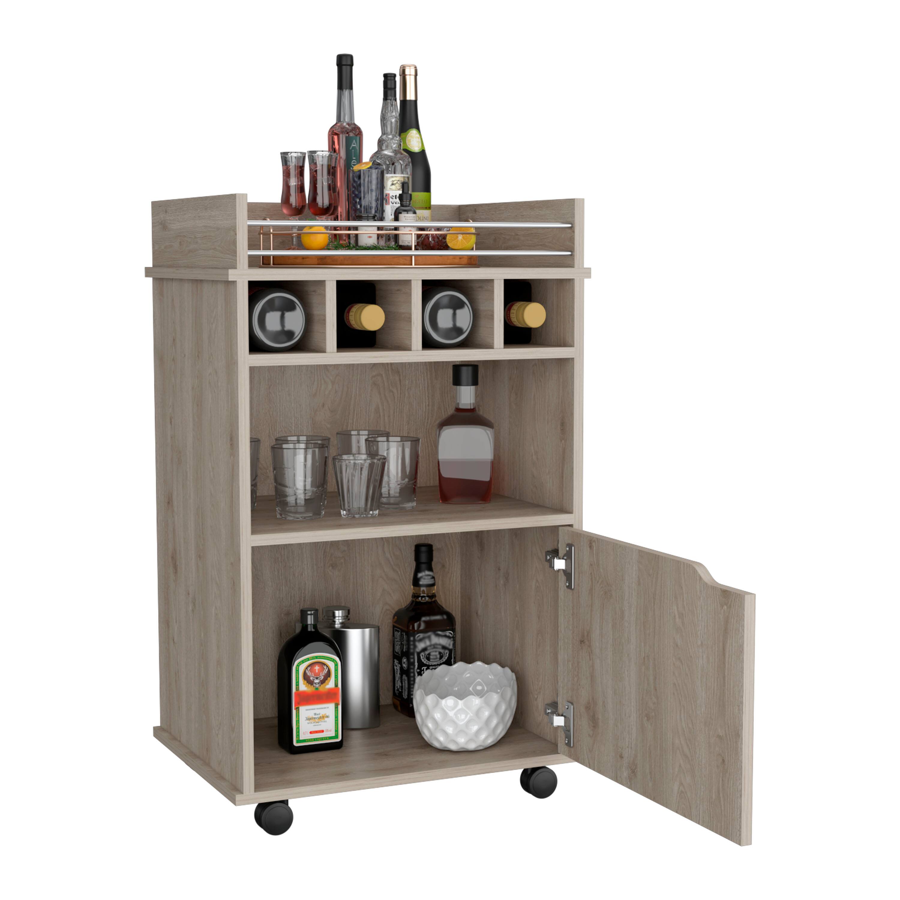 Alt View 2. TuHome - Phoenix Bar Cart with 2 Open Shelves, 4 Wine Cubbies, a cabinet and perfect for Bar Room - Light Pine.