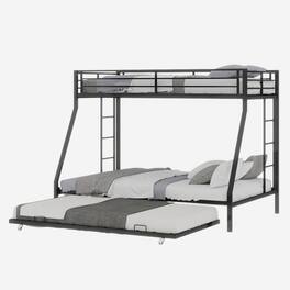 GOODSILO - Space-Saving Triple Sleeper Bunk Bed with Pull-Out Trundle, Sturdy Metal Frame, Queen Size - Black