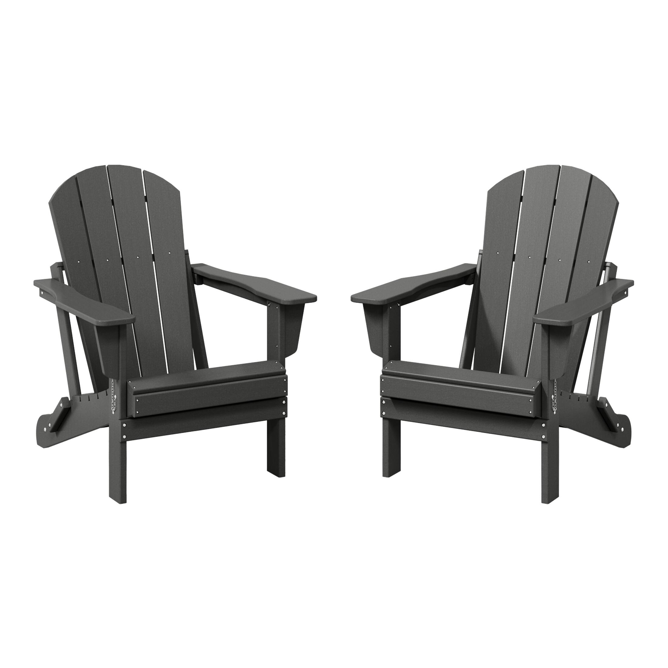 Front. WestinTrends - WestinTrends Malibu Outdoor HDPE Folding Poly Adirondack Chairs (Set of 2) - Gray.