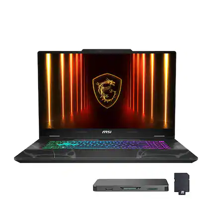 Front. MSI - MSI Cyborg 15 15.6" Gaming Laptop,Intel 7-240H,32GB RAM,2TB SSD+1TB Dock Set,RTX 5060,Backlit Keyboard,Win 11 Pro,Black - Black.
