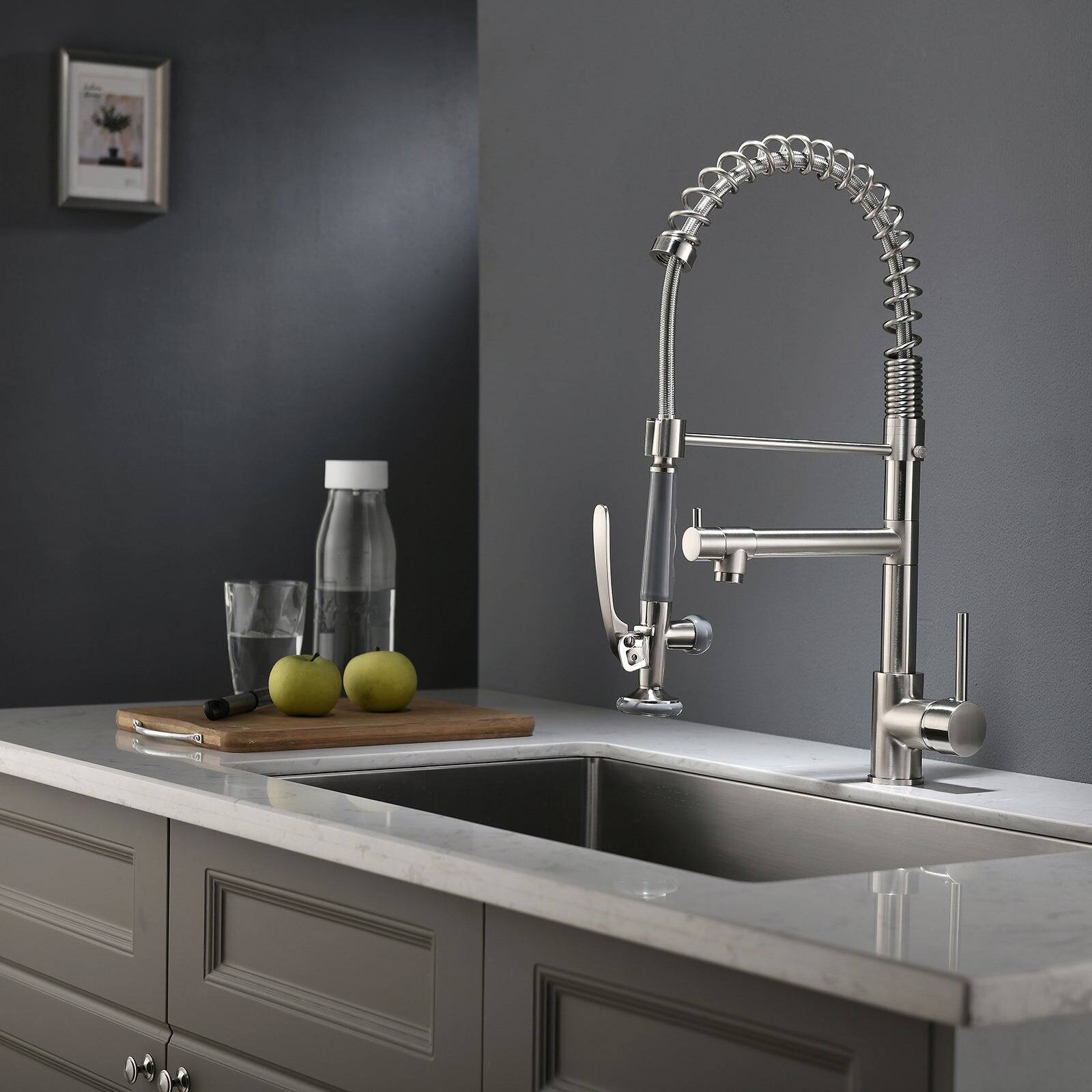 Alt View 5. Boyel Living - Contemporary Single Handle Gooseneck Pull Down Sprayer Kitchen Faucet Brushed Nickel - Brushed Nickel.
