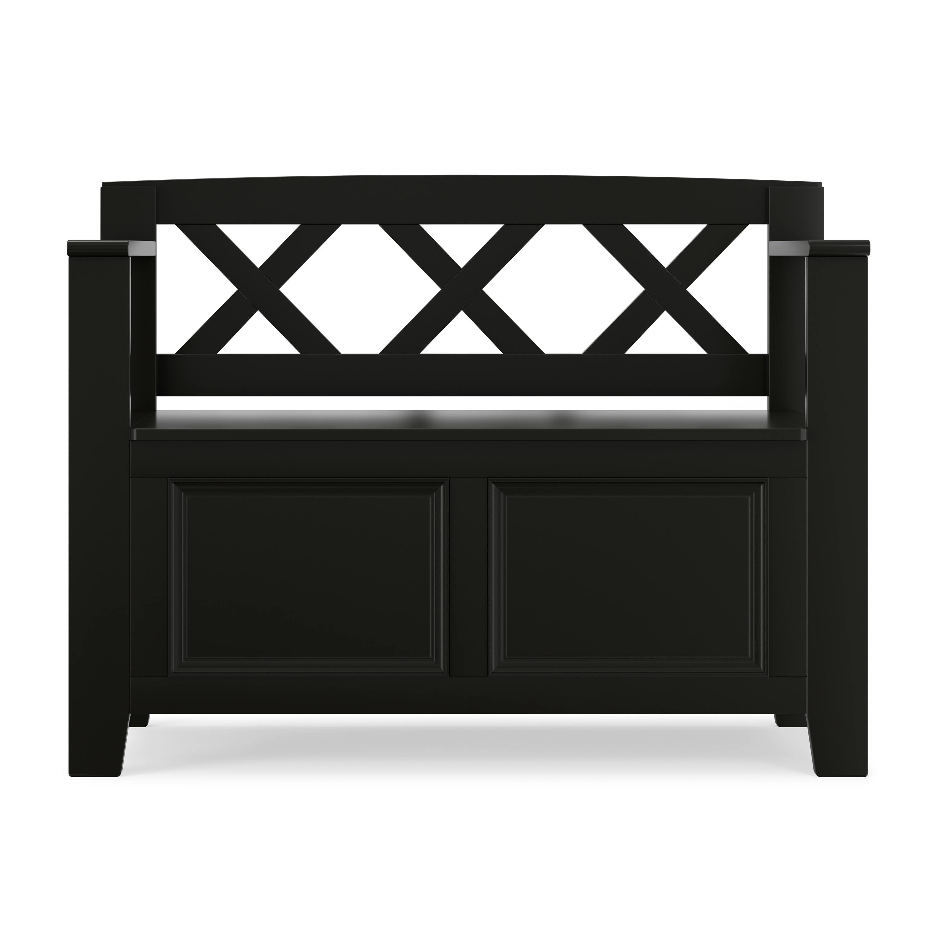 Left. Simpli Home - Amherst Solid Wood 36 inch Wide Transitional Entryway Storage Bench in Black - Black.
